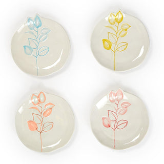 Two's Company Full On Color Set of 4 Hand-Painted Tidbit Plates in 4 Colors