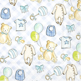 Boston International Rosanne Beck 3-Ply Paper Napkins, 20-Count Cocktail Size, Boy Baby