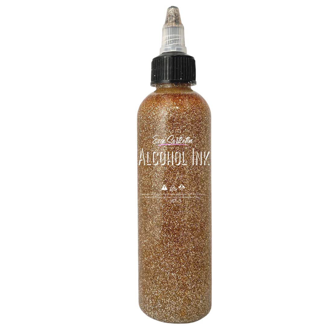 Premium Alcohol Ink|Metallic or Glitter Vibrant|High Saturated Unique Colors|4oz|for Tumblers,Coasters,Resin Dye,Alcohol Ink Paper,Yupo,Resin Petri Dish|by Ezgi Sertcetin (Glitter Luét Champagne)