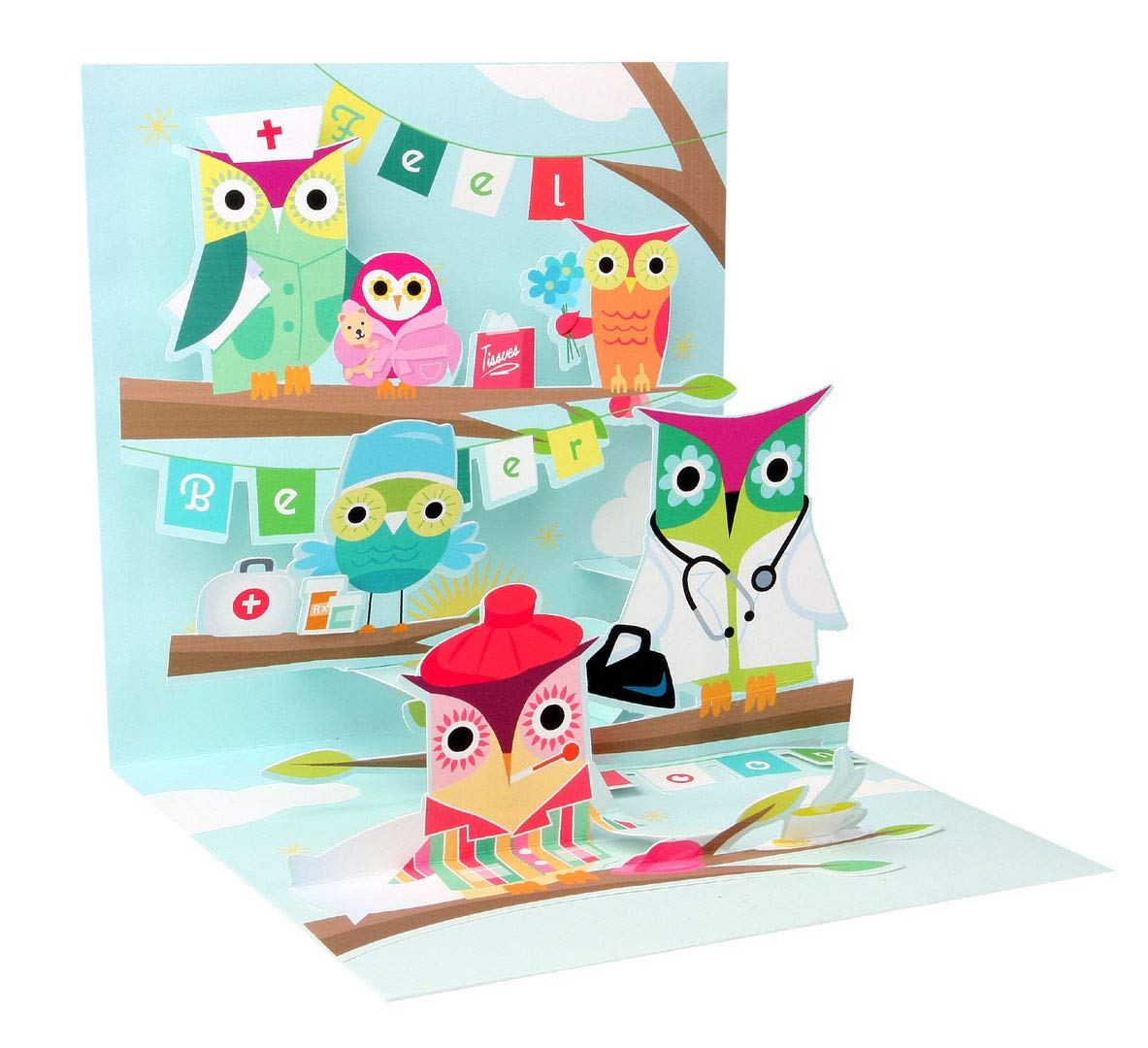 Up With Paper Get Well Owl Treasures Pop-Up Greeting Card