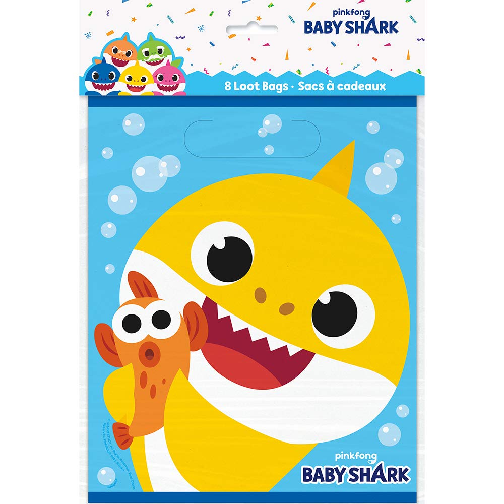 Unique Industries Unique Baby Shark Plastic Loot Bags - 8 Pcs, Multicolor, One Size