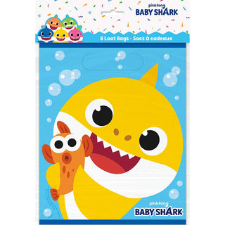 Unique Industries Unique Baby Shark Plastic Loot Bags - 8 Pcs, Multicolor, One Size