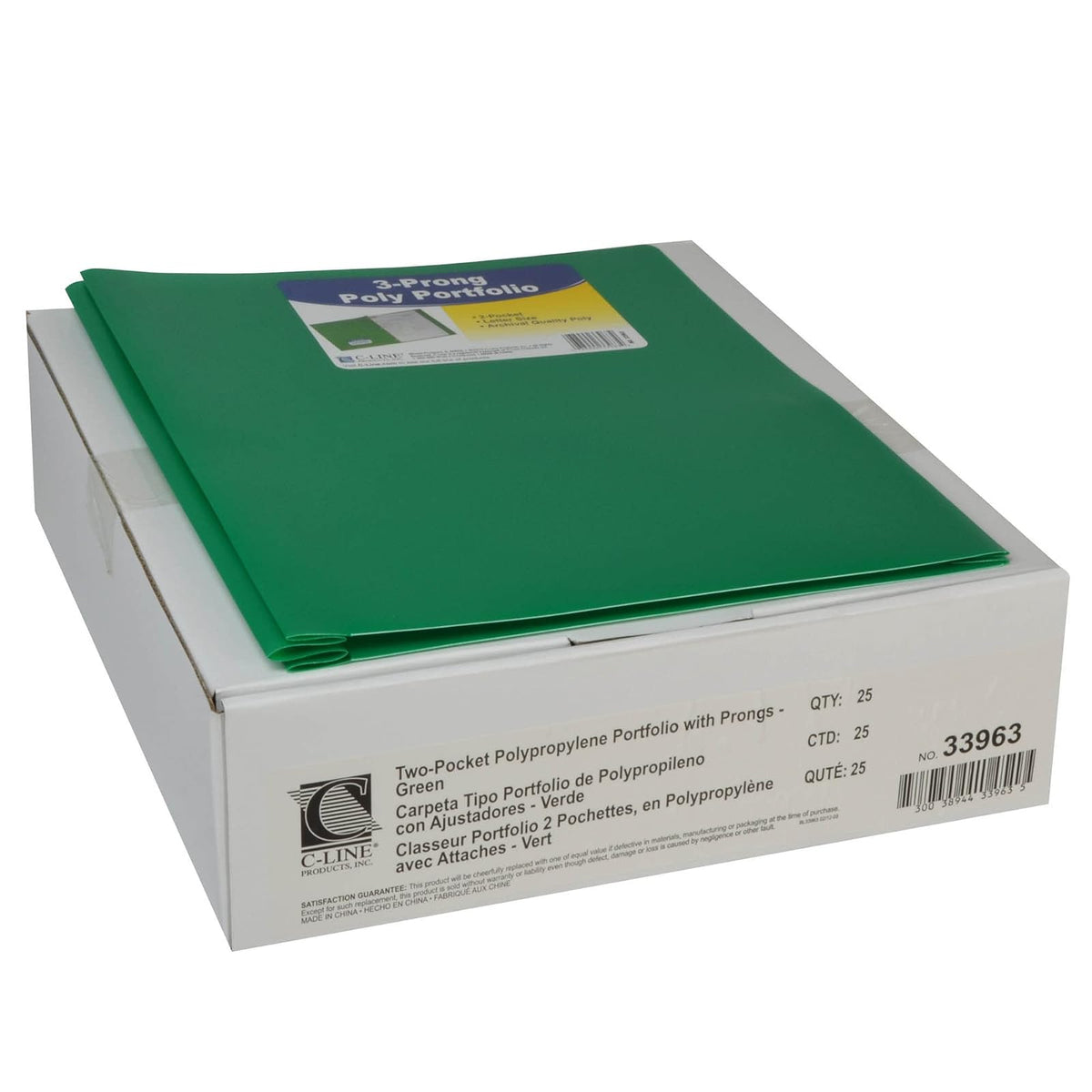 C-Line File Folder, 25-Pack with Prongs, Green