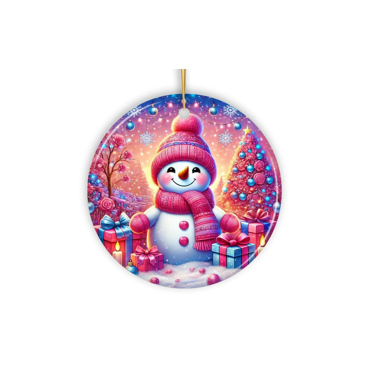 OrnamentallyYou Hanging Ornament, 3 inches, Joyful Frost Snowman Pink Themed Orn