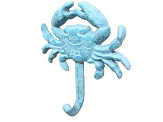 Hampton Iron Whitewashed Cast Iron Crab Hook, 5", Rustic Light Blue