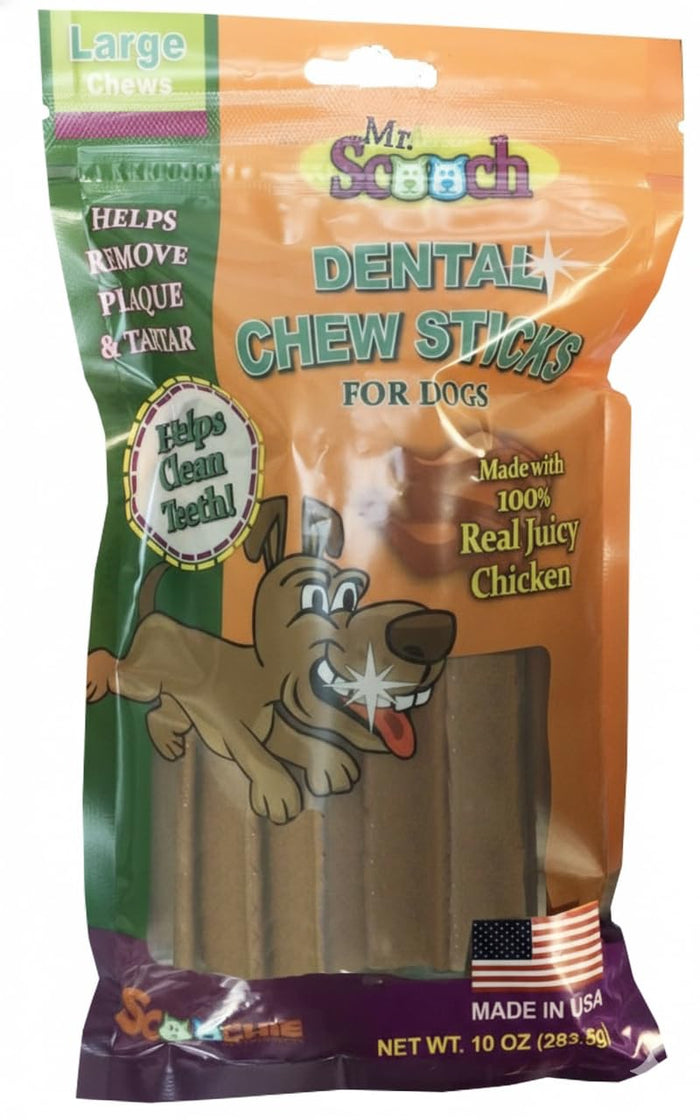 Scoochie Pet Dental Chew Sticks for Dogs by Mr. Scooch Made in U.S.A Helps Remove Plaque, Tartar and Freshens Breath for Teeth Health (Chicken, L)