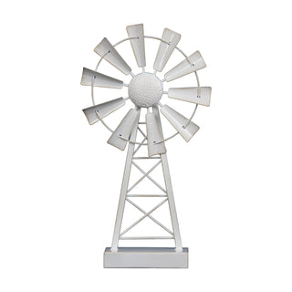 Foreside Home & Garden White Small Enamel Metal Windmill Table Decor