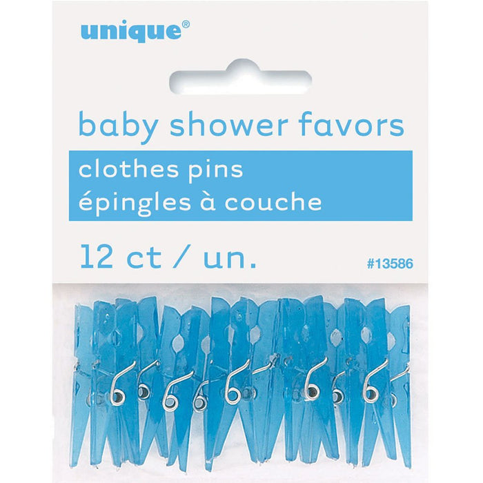 Unique Industries Mini Plastic Blue Clothespin Boy Baby Shower Favor Charms, 12ct