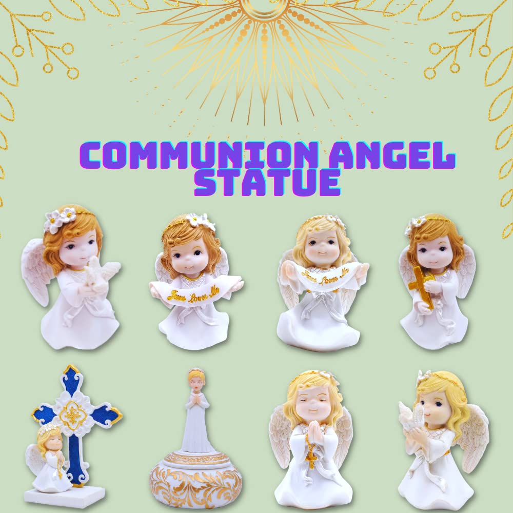Comfy Hour Praying Girl Communion Collection Resin Girl Angel and Cross Figurine Keepsake My First Communion