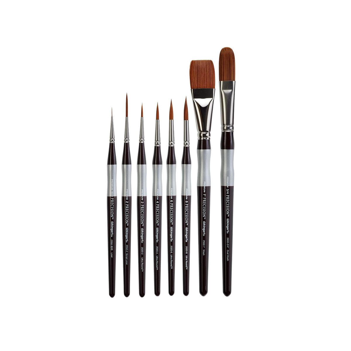 KINGART Paint Brush, Assorted, Black, Silver, Amber