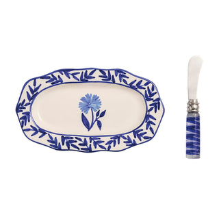 Mud Pie Dishware Plate, plate 4 3/4" x 8 1/4" | spreader 5 1/2", Blue Vine