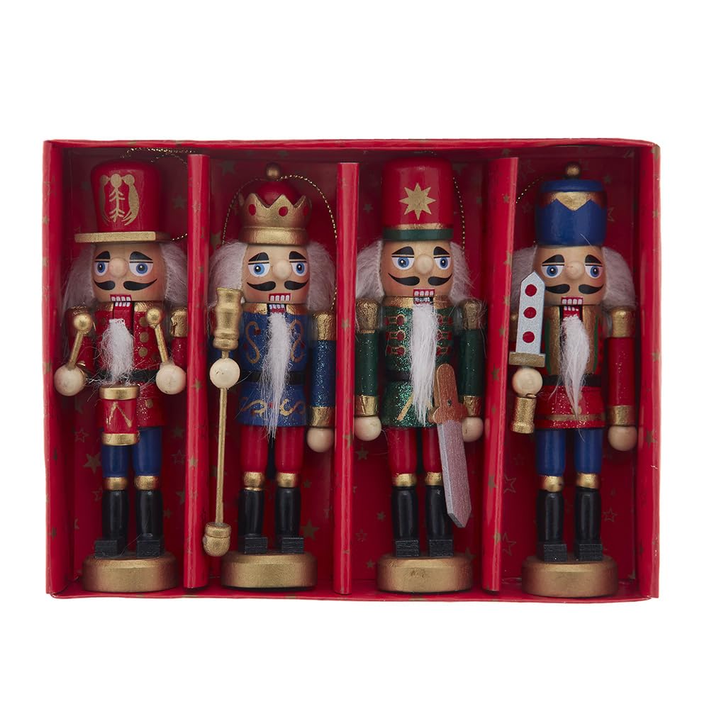 Kurt Adler Wooden Nutcracker Ornament 4-Piece Box Set, 5-Inch