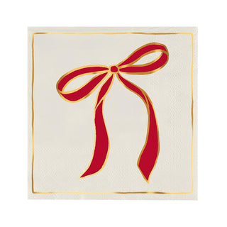Santa Barbara Design Studio Disposable Napkin, 5" x 5" Cocktail, Red Bow