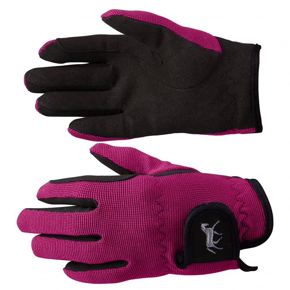 HORZE Kids' Unisex Stretchy Adjustable Horse Riding Equestrian Gloves with Suede Grip and Pony Design - Byzantine Pink - 6