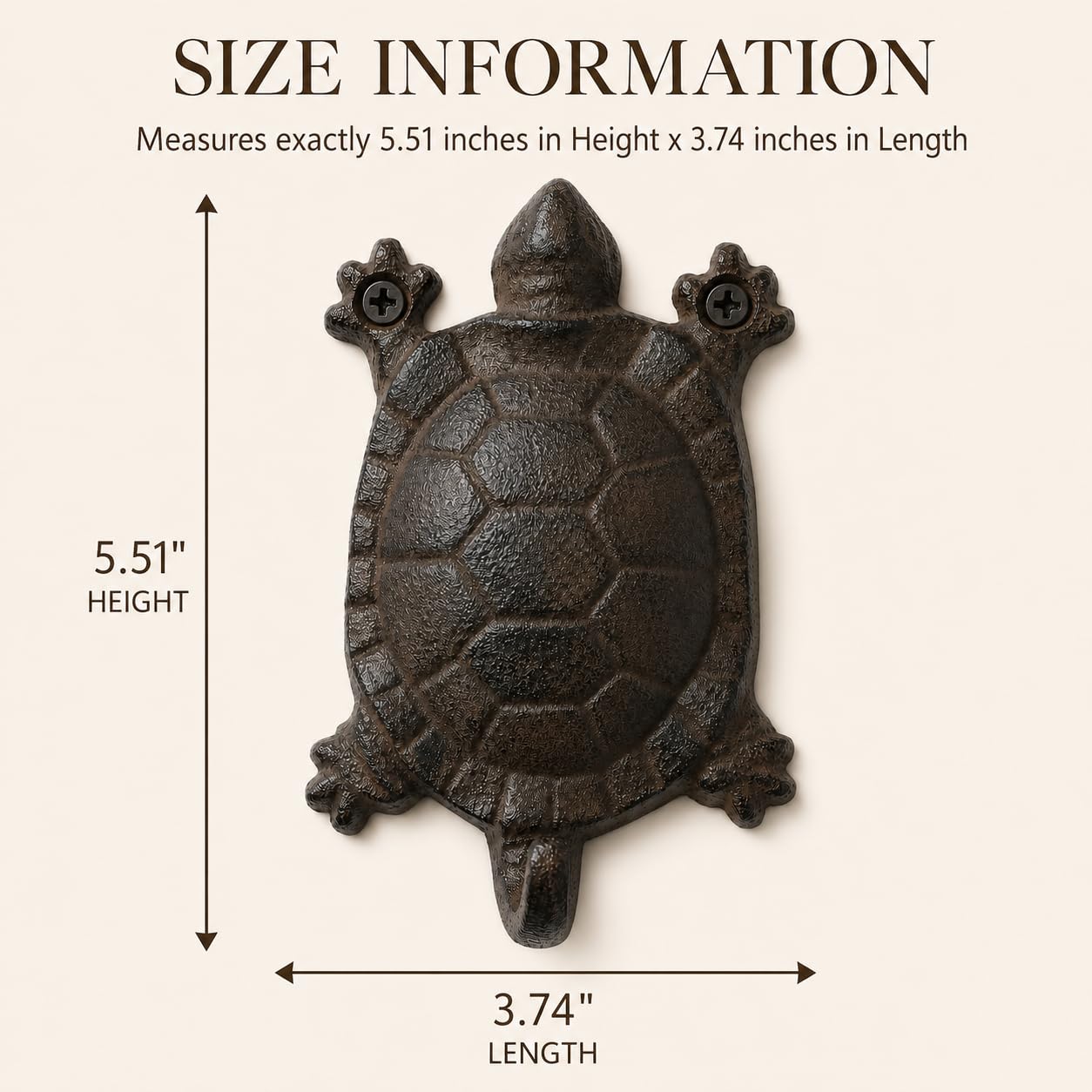 Comfy Hour 5.5 Inch Cast Iron Turtle Wall Hook, Coastal Decor