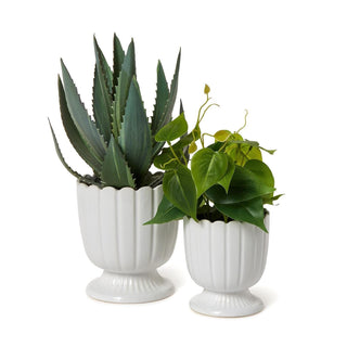 Two's Company Planter, 5" H x 4 1/4" Dia, 6" H x 5 1/4" Dia, White
