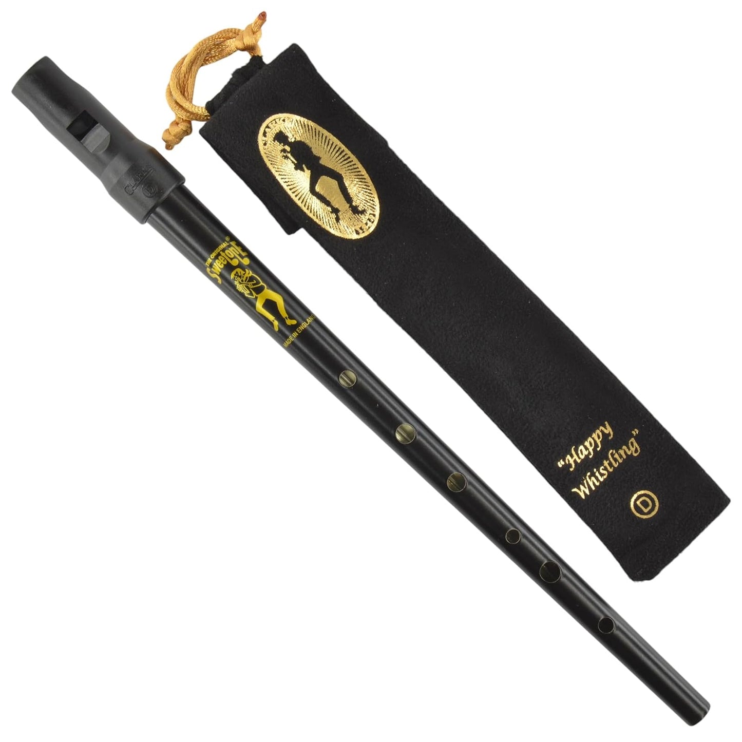 Hall Crystal Flutess Black Clarke Sweetone D Traditional Irish Tin Penny Whistle & Soft Black Whistle Pouch
