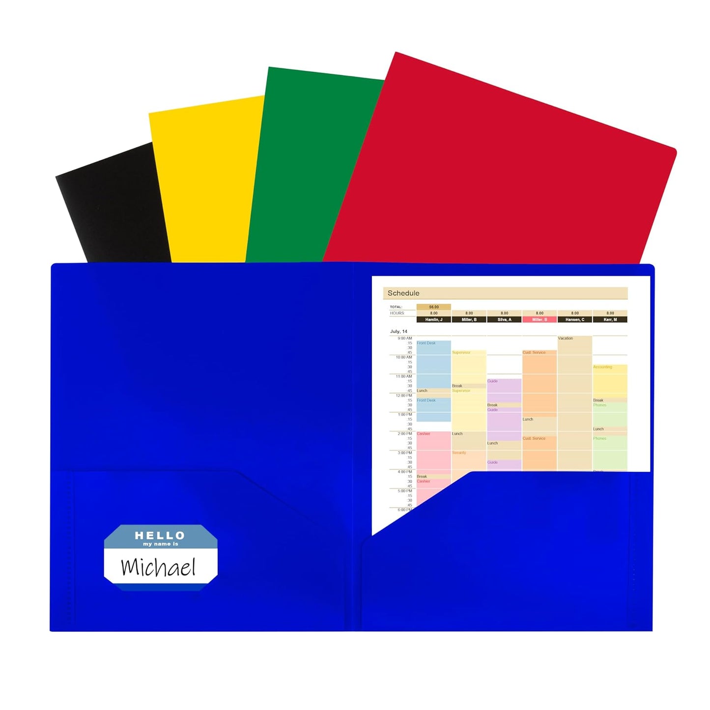 C-Line Two-Pocket Heavyweight Poly Portfolio, for Letter Size Papers, Includes Business Card Slot, Assorted Colors, 10 Pack (32950)