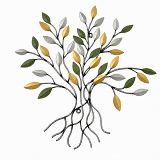 Comfy Hour 16 Inch Tree of Life Metal Wall Art, Green Gold Leaves