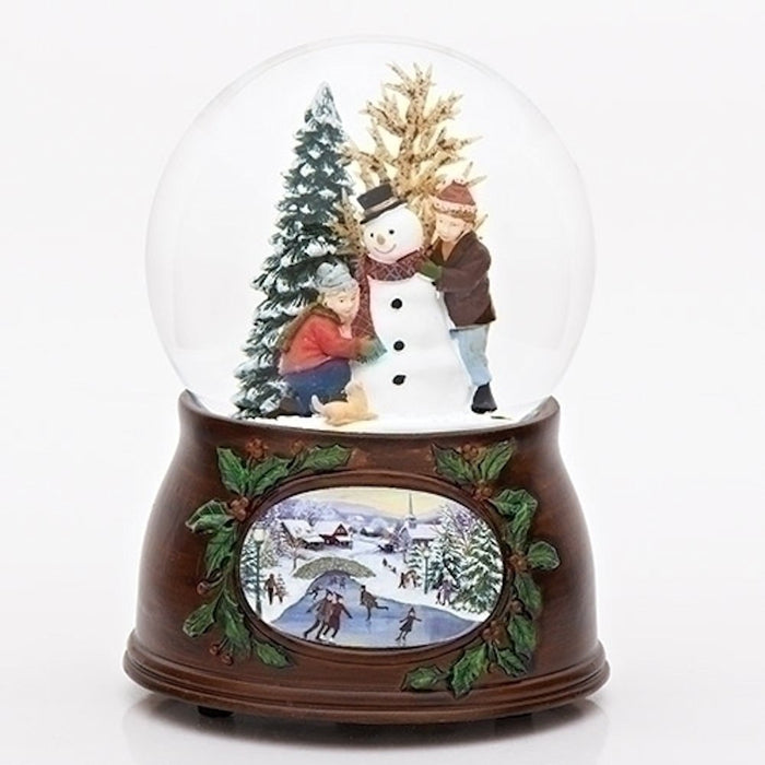 Roman 5" 100mm Kids/Snowman Dome W/Wood Look Base Plays "WE WISH YOU A MERRY CHRISTMAS"