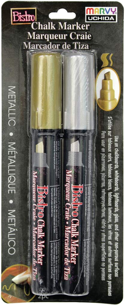 UCHIDA 048302M Bistro Chalk Marker Chisel Tip 2 Pc Metallic Set Gold & Silver
