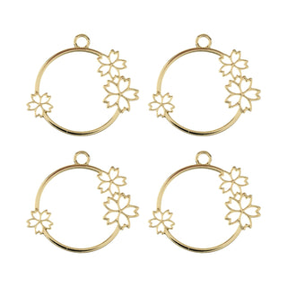 John Bead Charm, Pendant Circle with Flowers, Gold