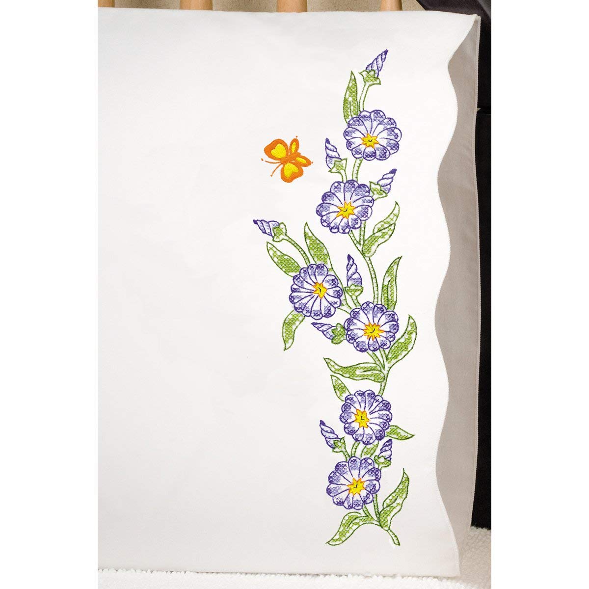 Design Works Crafts Tobin Stamped Pillowcases, Morning Glories, 20" x 30" Embroidery Kit