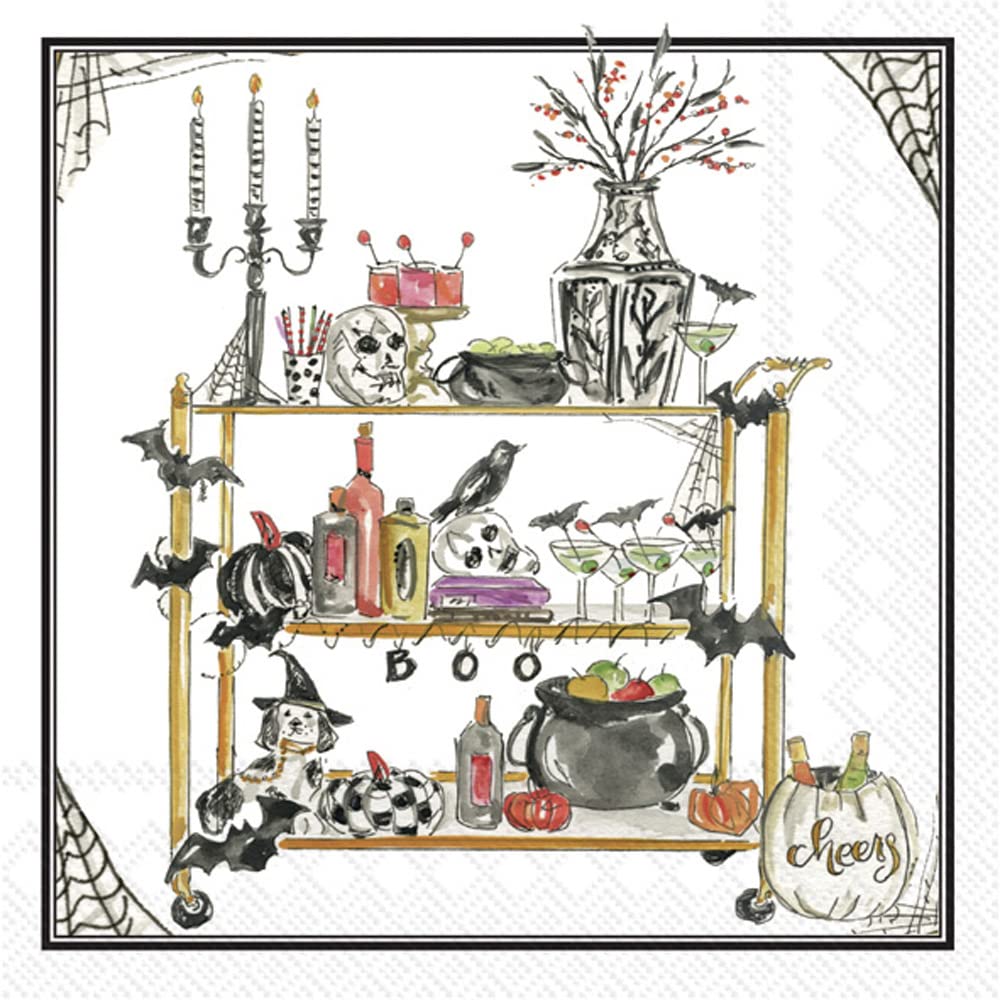 Boston International Rosanne Beck Fall Autumn Halloween Thanksgiving IHR 3-Ply Paper Napkins, 20-Count Cocktail Size, Halloween Bar Cart
