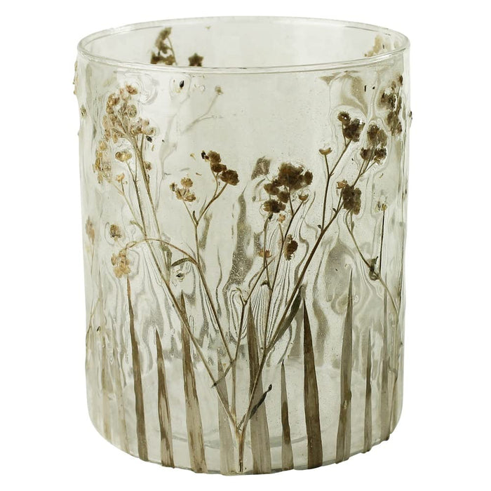 HomArt Medium Enameled Prairie Grass Hurricane Candleholder, 5-inch Height, Glass
