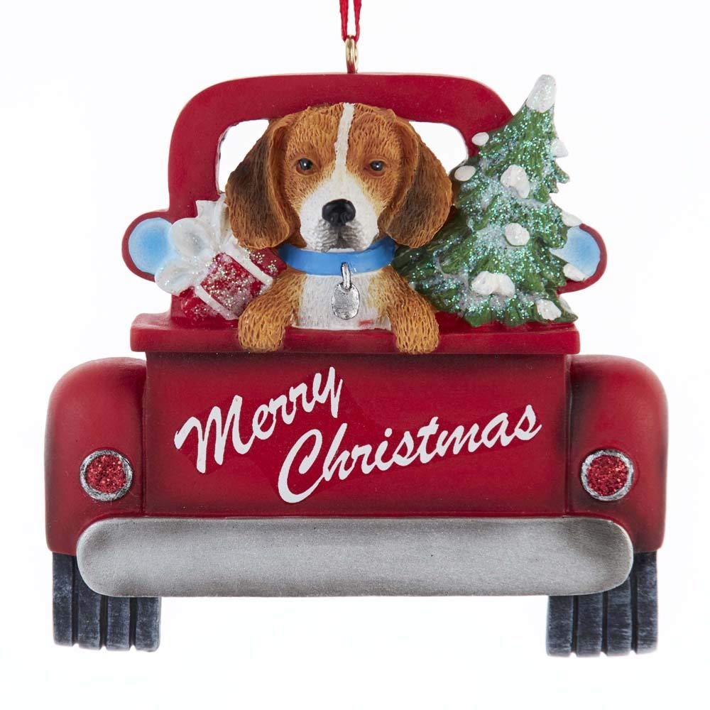 Kurt Adler A1940BE Beagle in Back of Truck Hanging Ornament for Personalization, 5-inch High, Resin