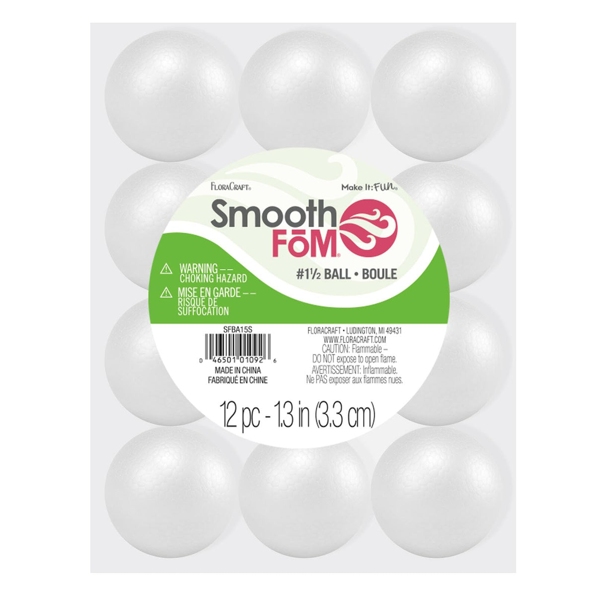 FloraCraft SmoothFoam 12 Piece Ball 1.4 Inch White