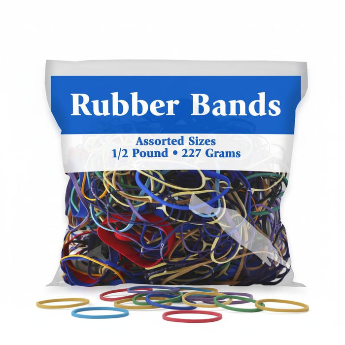0.5 lb Assorted Rubber Bands, Multicolor Office Supplies