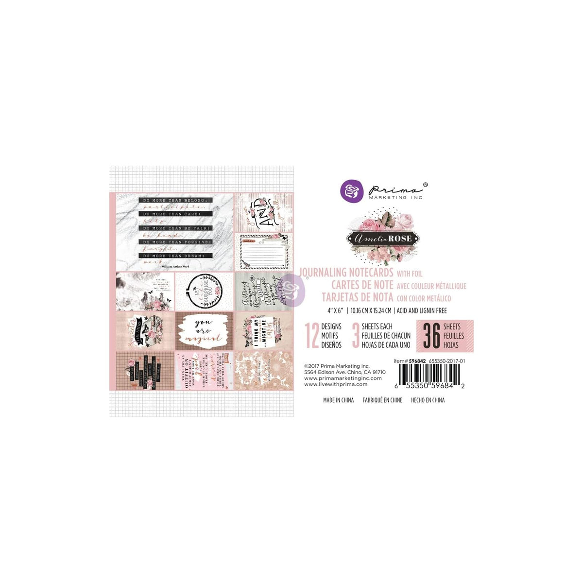PRIMA MARKETING INC Card Stock, 4x6 inches, pink, grey