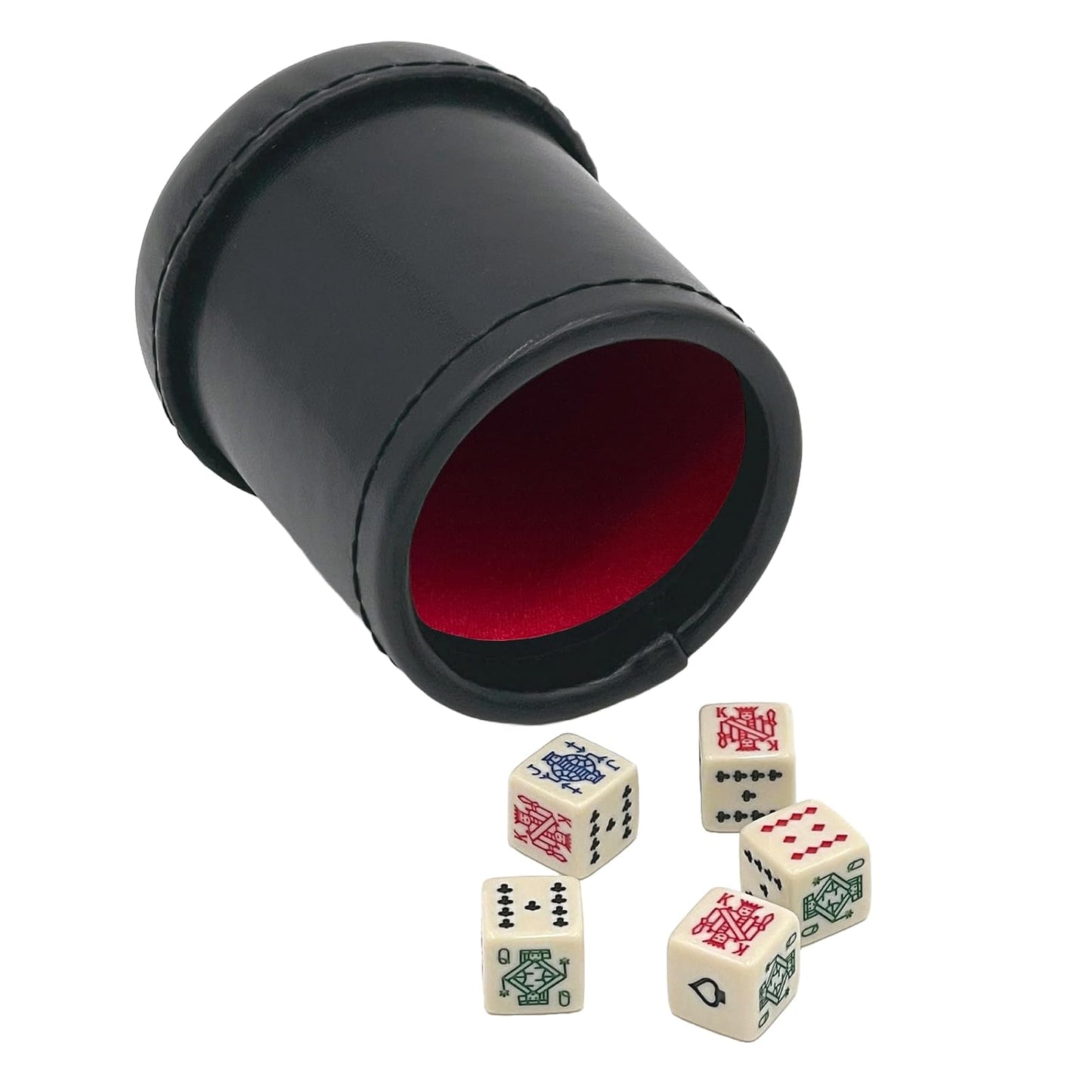 CHH SS-CQG-7815 Black/Cream Color Deluxe Leather Like Dice Cup with 5 Poker Dice
