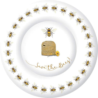 Boston International IHR Round Dinner Paper Plates, 10.5-Inches, Save The BeesWhite
