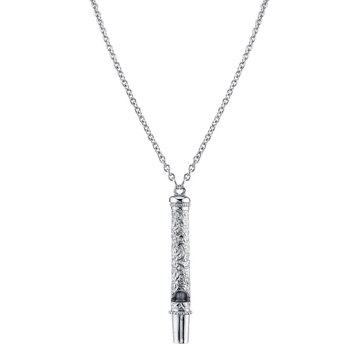 1928 Jewelry Etched Filigree Vintage Style Whistle Pendant Necklace, 30 Inch