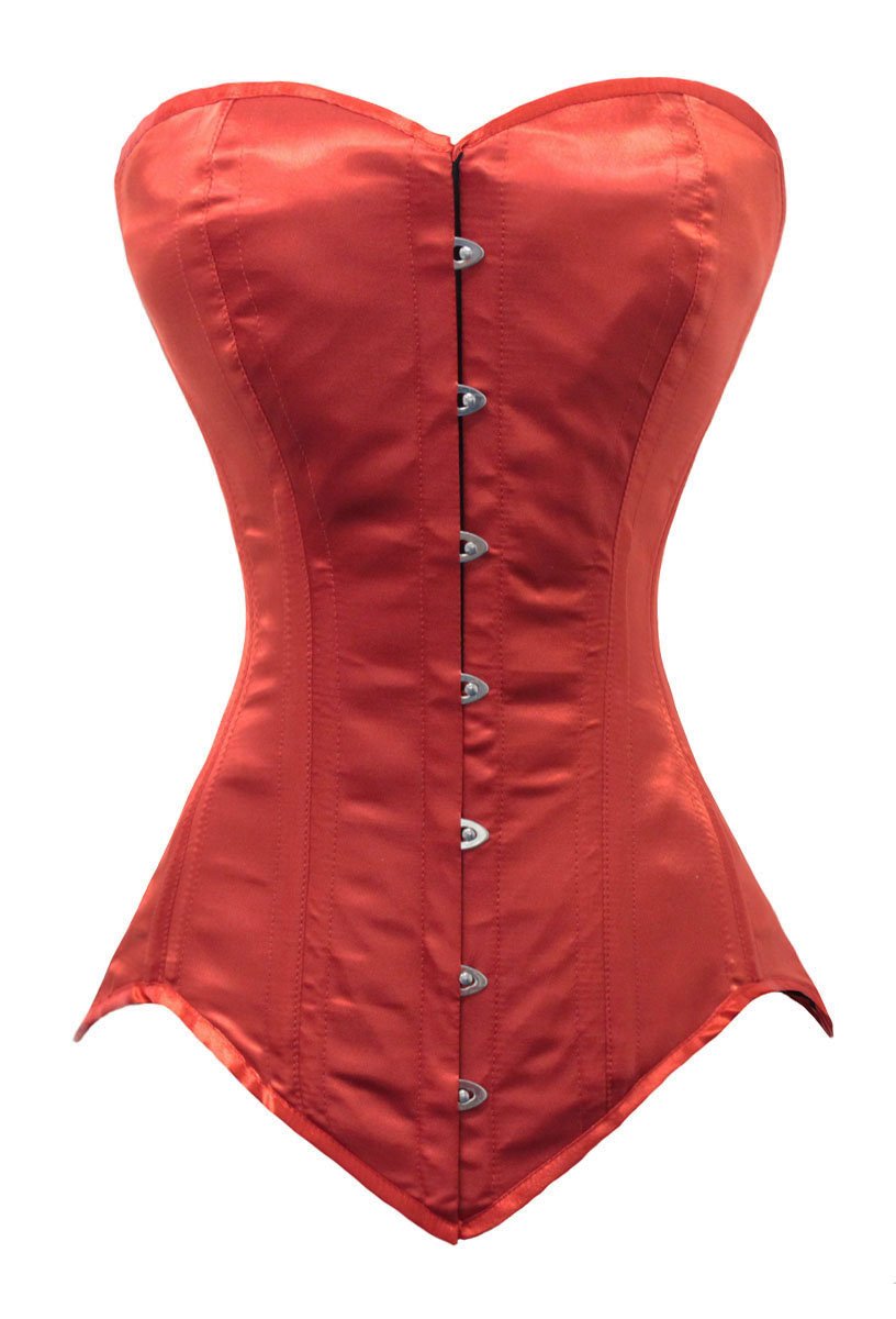 Luvsecretlingerie 26 Double Steel Bone Waist Training Satin Long Overbust Corset, Red, M/26 (For waist 30"-31")