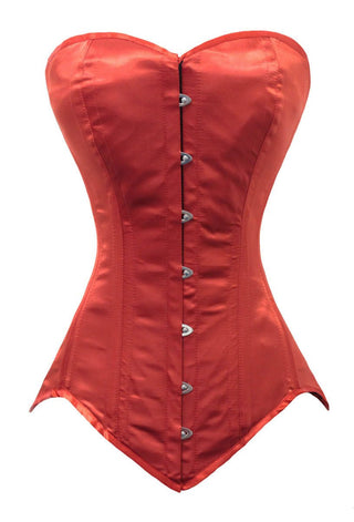 Luvsecretlingerie 26 Double Steel Bone Waist Training Satin Long Overbust Corset, Red, M/26 (For waist 30"-31")