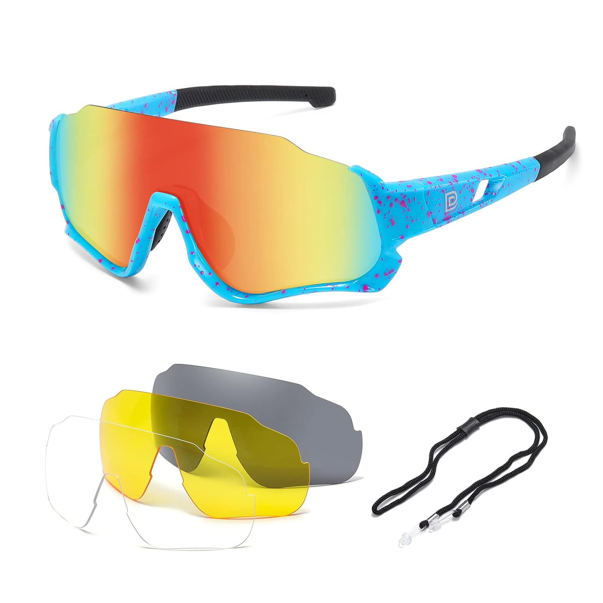 DUCO Sunglasses, common, Blue Frame Blue Temple Orange Colorful Lens