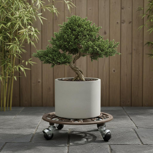 Comfy Hour 10 Inch Plant Caddy with Wheels, Cast Iron Round Trolley