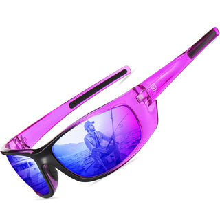 DUCO Sunglasses, 68mm, 46.2mm, 5. Purple Frame Black Revo Blue Mirror