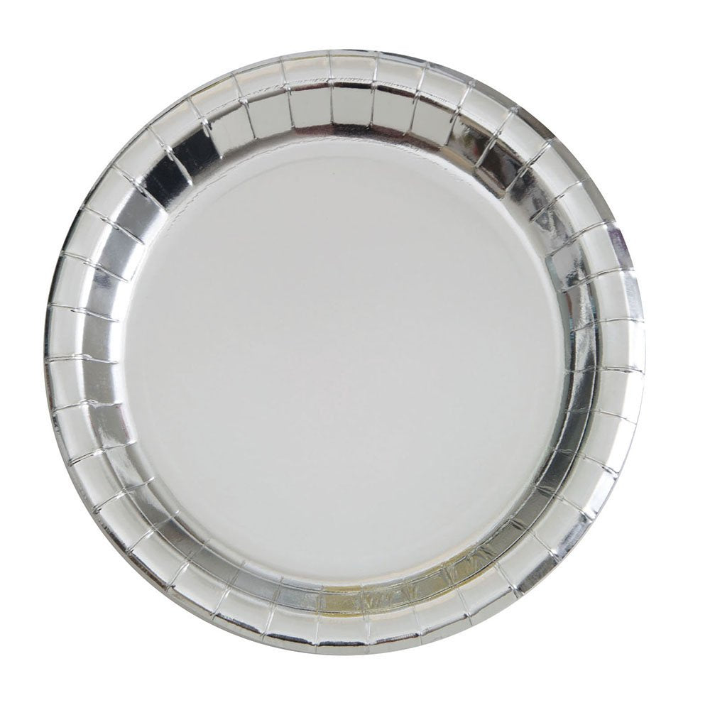Unique Industries, Paper Plates, 8 Pieces - Foil Silver