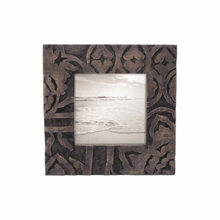 Foreside Home and Garden Dark 4 x 4 inch Carved Wood Picture Frame, Gray