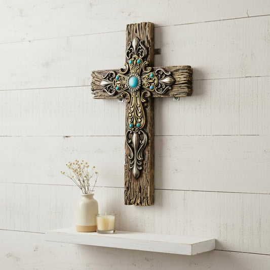 Comfy Hour 12 Inch Wall Cross for Home Decor, Rustic Religious Decor