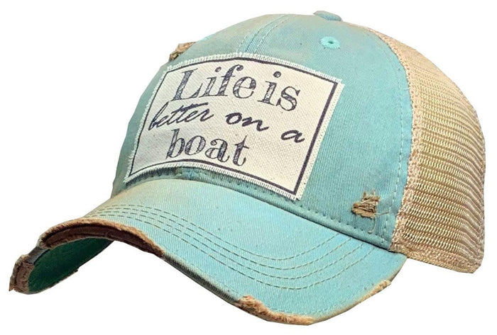 VINTAGE LIFE Hat, Teal Blue Distressed, Snapback