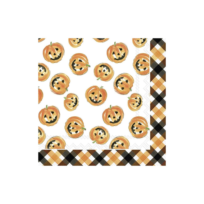 Boston International Disposable Napkin, 20-Count Cocktail Size, Pumpkin Faces