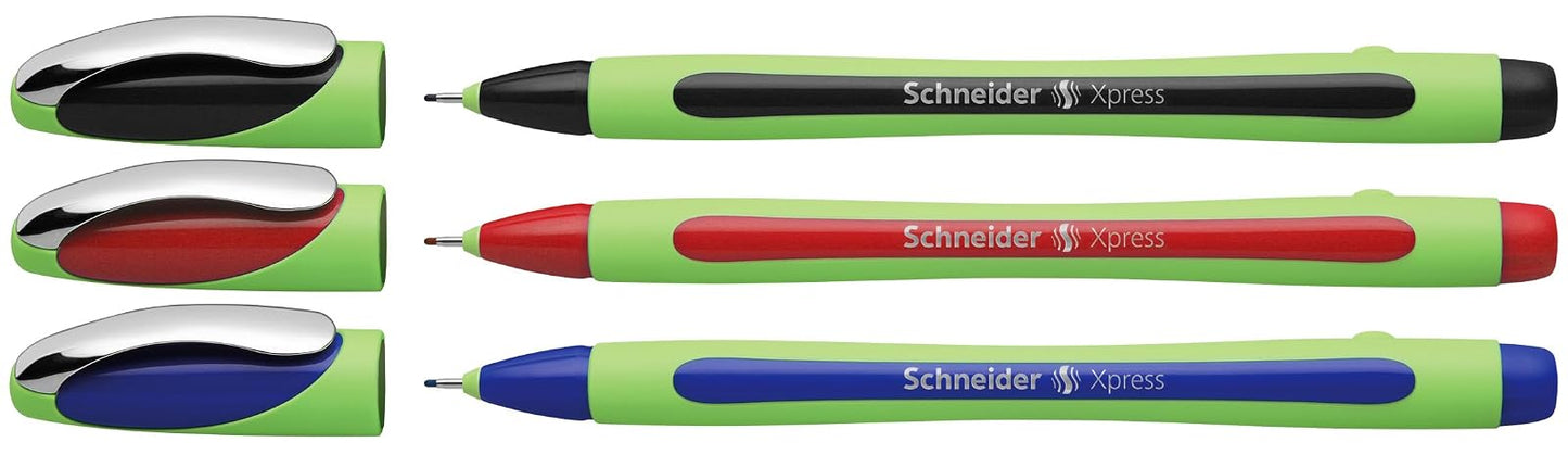 Rediform Schneider Xpress Fineliner 0.8mm Porous Point Pen, Black/Red/Blue, Pack of 3 Pens (190093)