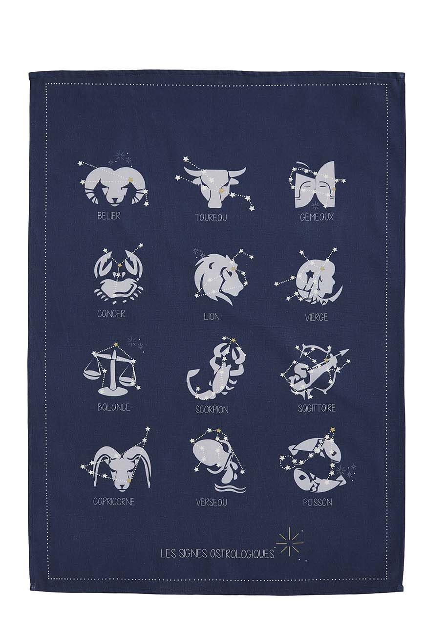 Coucke Printed Cotton Tea Towel, Zodiac Signs, 20-Inches by 30-Inches,Blue, 100% Cotton