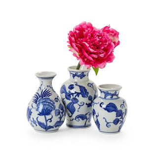 Two's Company Vase, 4.25"-6.25", White and Blue