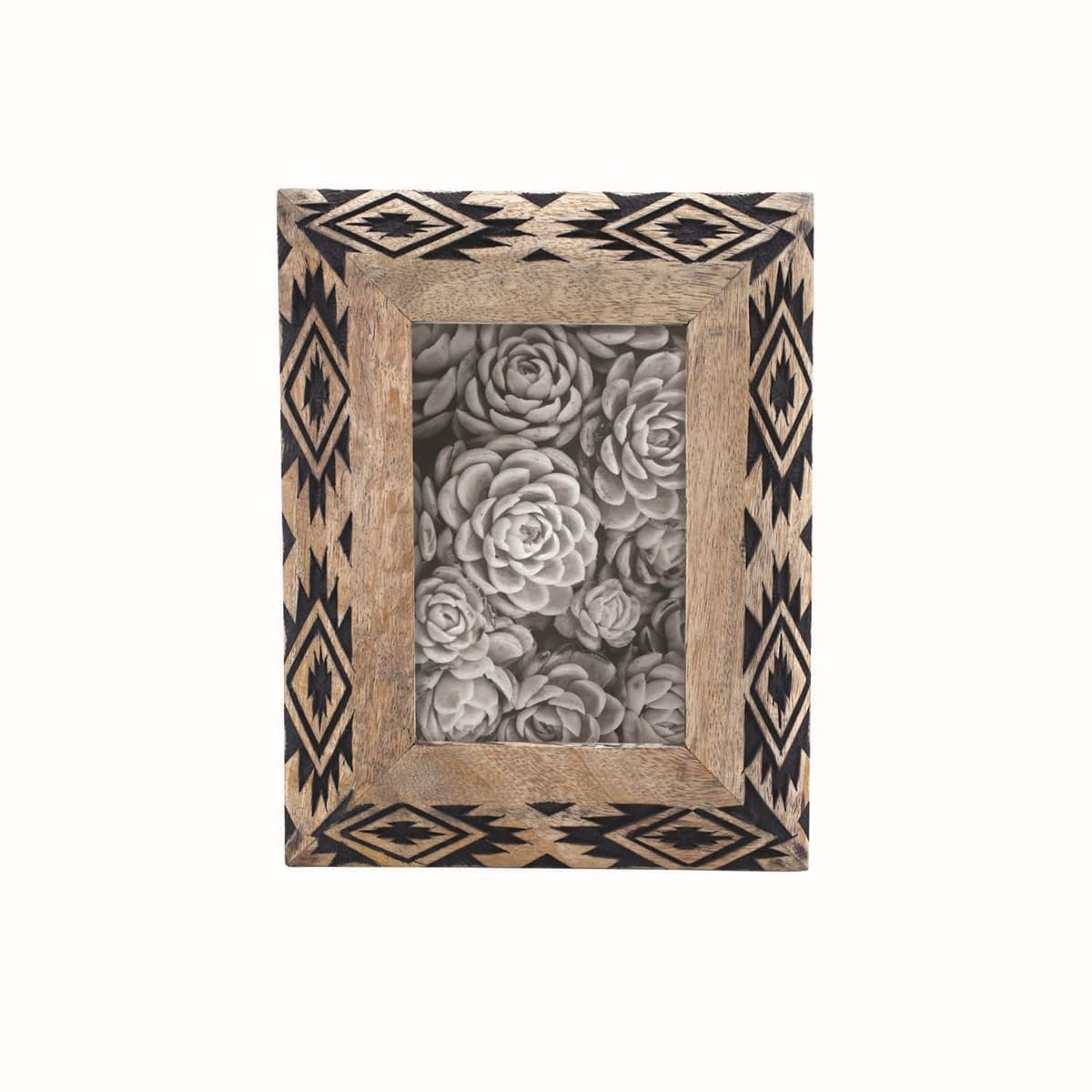 Foreside Home and Garden Natural 4 x 6 inch Southwest Pattern Decorative Wood Picture Frame, Brown, Black
